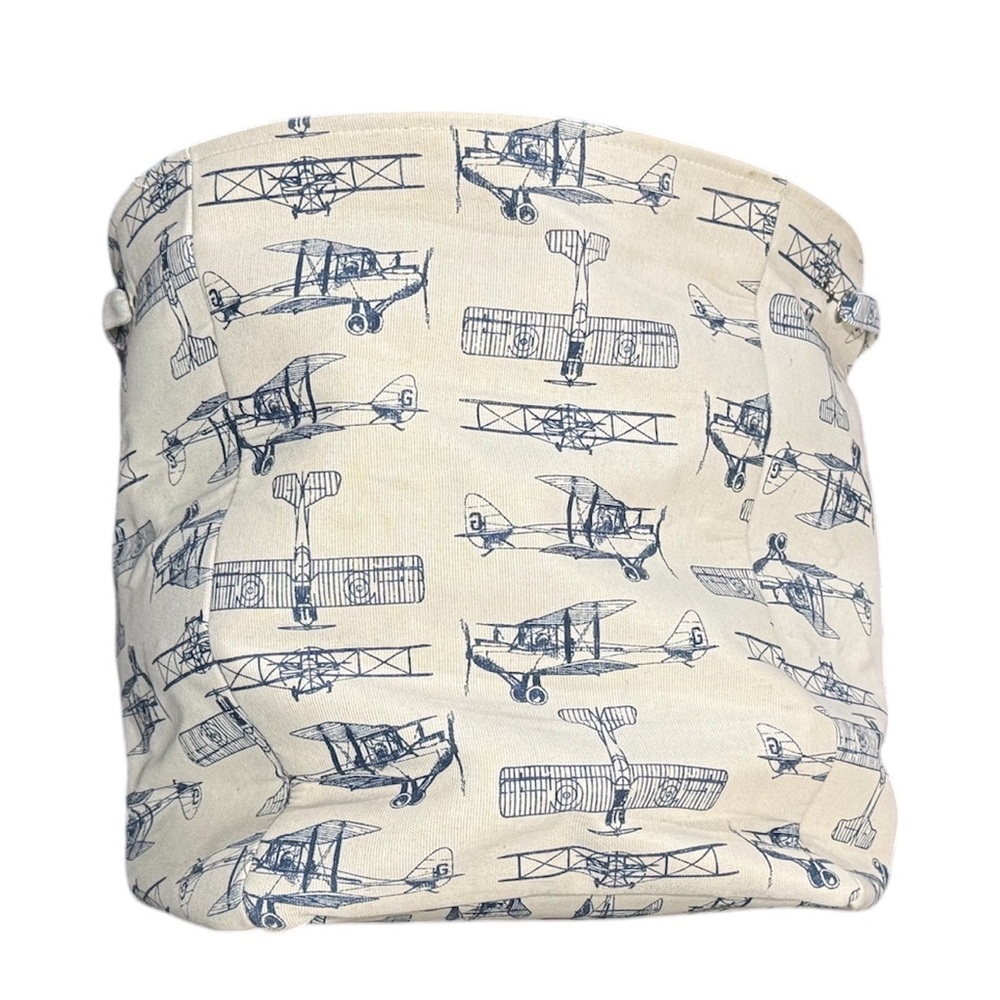 XL 19” Canvas Storage Toy Laundry Bin with Vintage Airplane Print - Neutral Blue - Picture 2 of 5